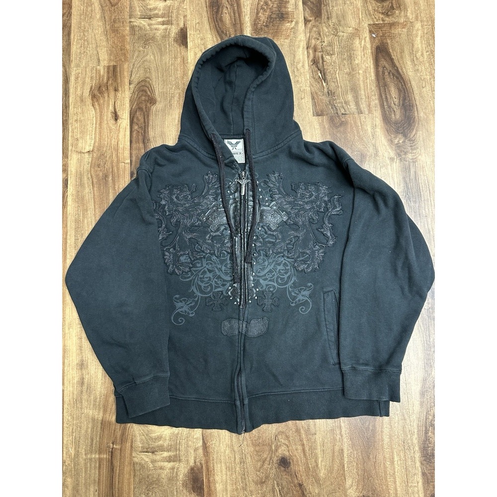 Vintage Avirex Y2K Full Zip Hoodie Men's M Black Streetwear Biker